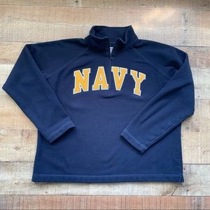 Jansport US Navy Patch Script 1/4 Zip Long Sleeve Pullover Men's X Large Blue